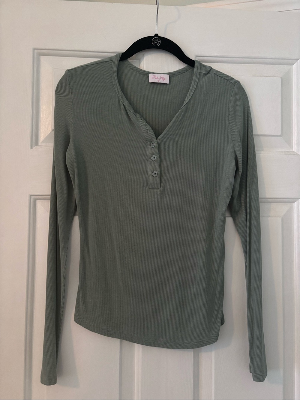 Pink Lily Sage Green Long-Sleeve Henley Top
